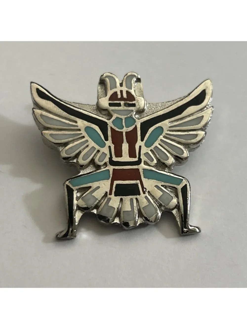 Native American Zuni Knifewing Dancer Bolo Tie Slide Pendant Turquoise & Silver